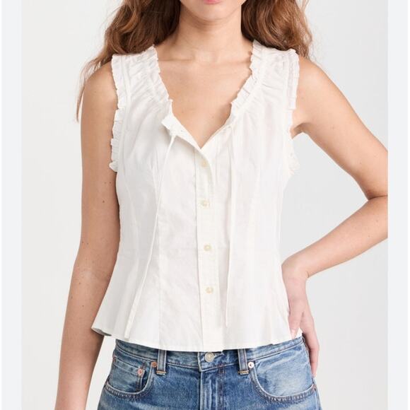 The Great. The Abbey Top Sleeveless Button-Front Tank Top True White Women's XS - Picture 3 of 10